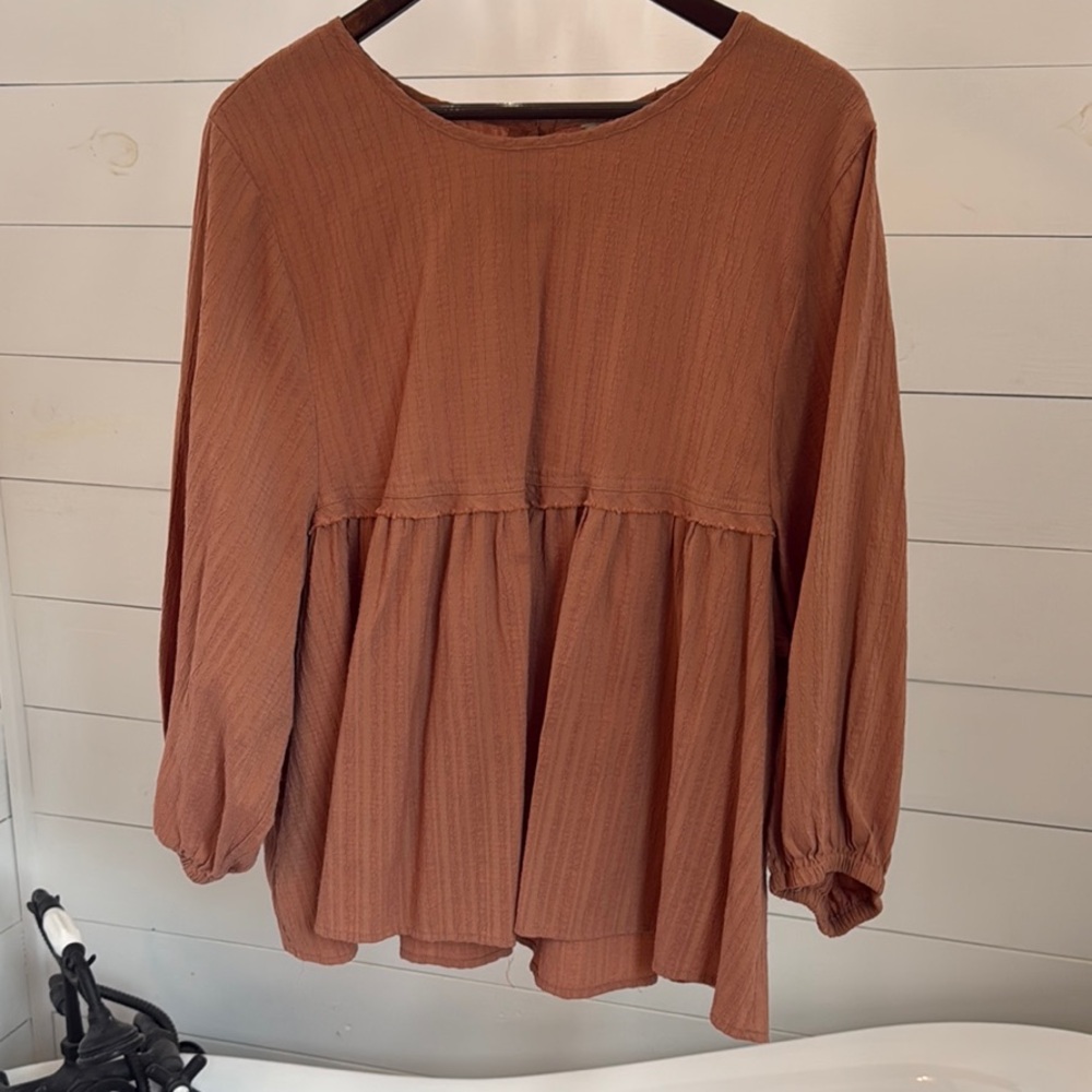 Cato Rust Peplum Blouse with 3/4 Sleeves